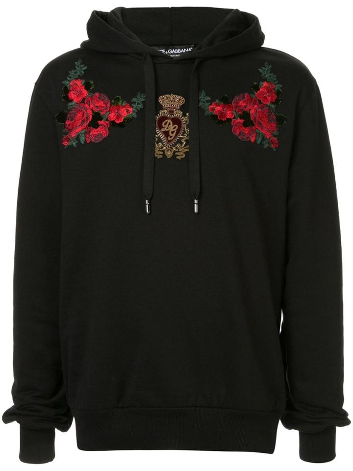 Dolce & Gabbana Floral Patch Hoodie - Black