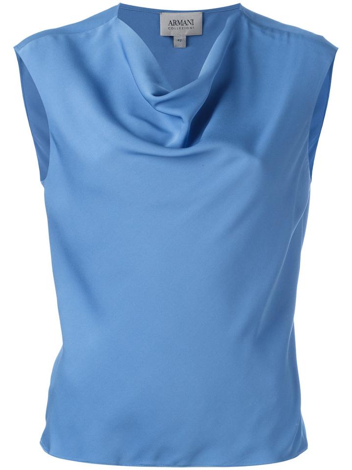 Armani Collezioni Draped Neck Top, Women's, Size: 46, Blue, Silk/spandex/elastane