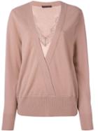 Alberta Ferretti Lace Inset V Neck Jumper, Women's, Size: 44, Pink/purple, Lace