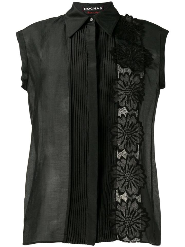 Rochas Flower Appliqué Sleeveless Shirt - Black