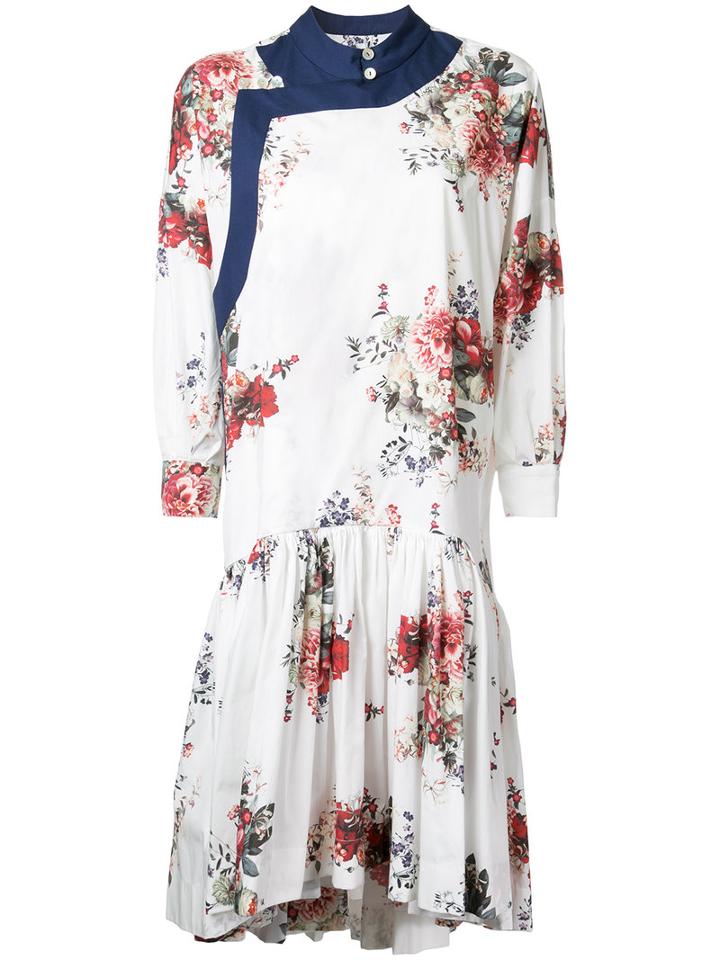 Antonio Marras Floral Print Gathered Dress, Women's, Size: 44, White, Cotton