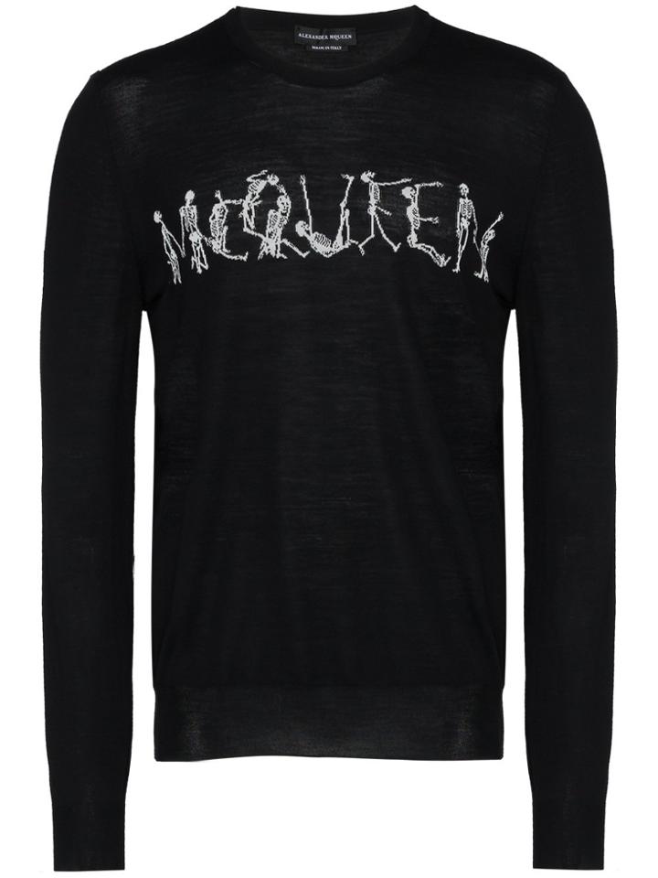 Alexander Mcqueen Dancing Skeleton Wool Crew Neck Sweater - Black