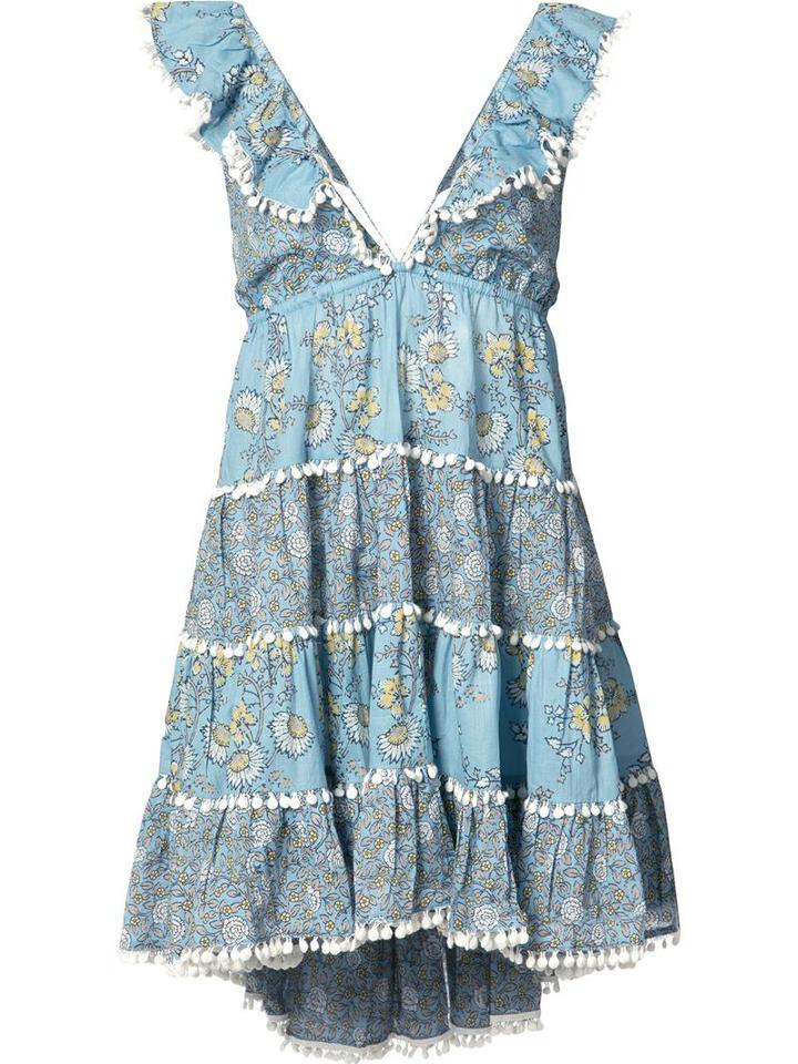 Zimmermann Tiered Floral Mini Dress, Women's, Size: 0, Blue, Cotton