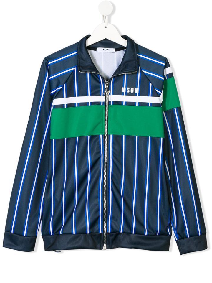 Msgm Kids Teen Striped Print Track Top - Blue
