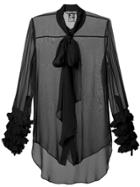 Thomas Wylde Ruffle Cuffed Sheer Shirt With Pussy Bow - Black