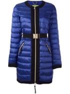 Versace Jeans Belted Puffer Jacket, Women's, Size: 44, Blue, Feather Down/polyamide/polyester