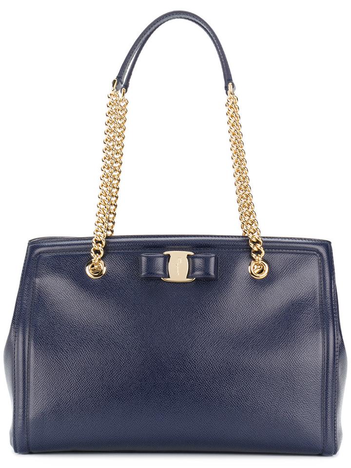 Salvatore Ferragamo - Vara Bow Tote Bag - Women - Leather - One Size, Blue, Leather