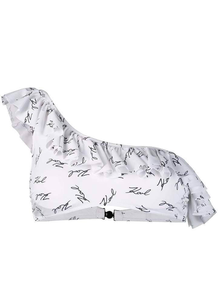 Karl Lagerfeld Logo Print Bandeau Bikini Top - White