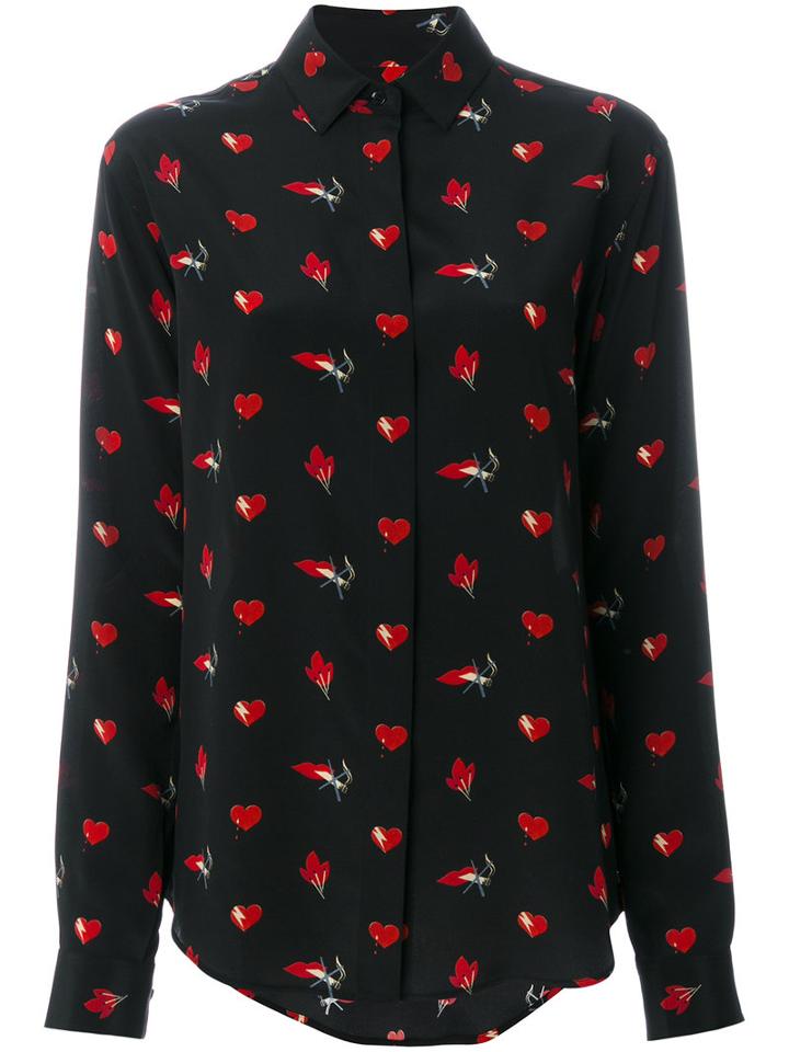 Saint Laurent - Smoking Lips Heart Print Shirt - Women - Silk - 36, Black, Silk
