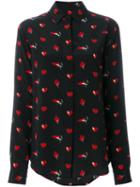 Saint Laurent - Smoking Lips Heart Print Shirt - Women - Silk - 36, Black, Silk