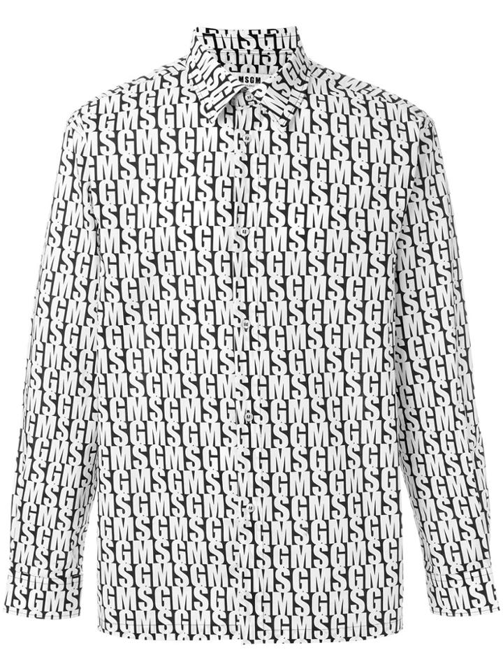Msgm Long Sleeve Branded Shirt - White