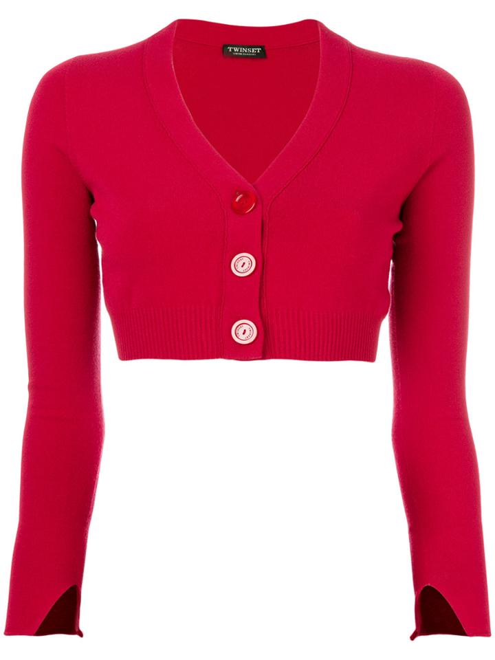 Twin-set Cropped Long-sleeved Cardigan - Red