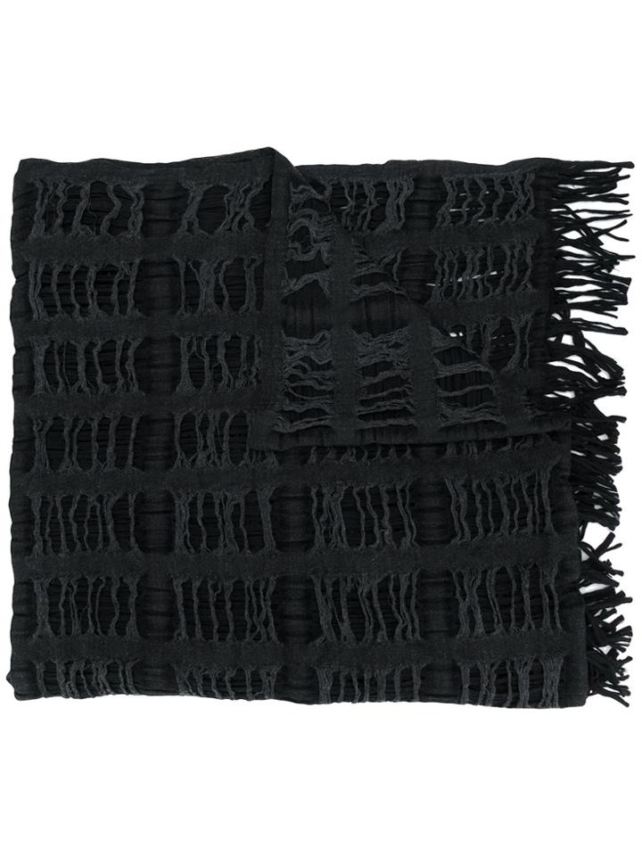 Yohji Yamamoto Ripped Fringed Scarf - Black