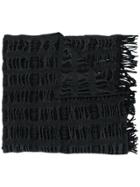 Yohji Yamamoto Ripped Fringed Scarf - Black