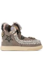 Mou Embellished Patch Boots - Grey