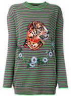 Gucci Striped Leopard Head Jumper, Women's, Size: Small, Purple, Wool