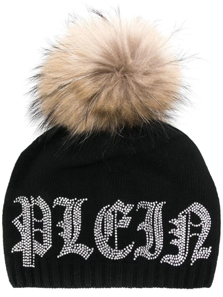 Philipp Plein Raccoon Fur Pompom Beanie - Black