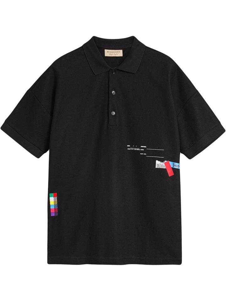 Burberry Sport Stripe Oversized Polo Shirt - Black