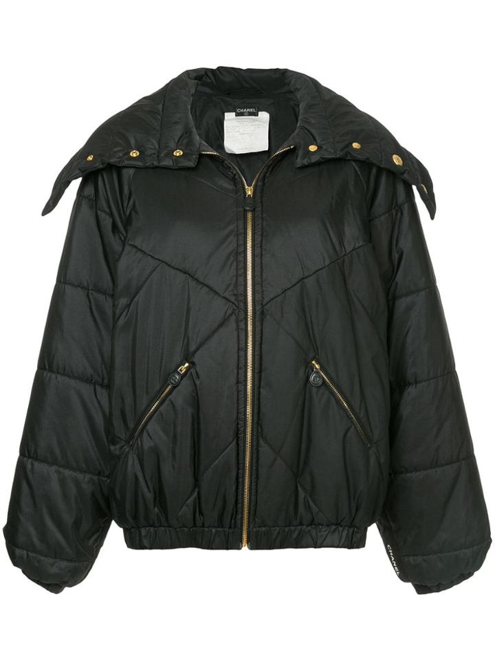 Chanel Vintage Padded Zip Up Coat - Black