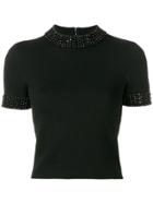 Alice+olivia Short-sleeve Embellished Cropped Sweater - Black