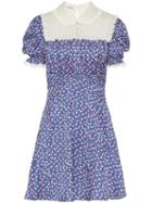 Miu Miu Lace-paneled Floral-print Satin Dress - Blue
