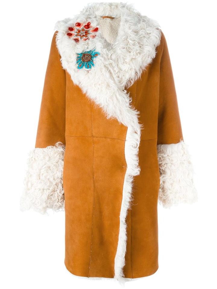 Giada Benincasa Embellished Detail Shearling Coat, Women's, Size: Small, Brown, Sheep Skin/shearling