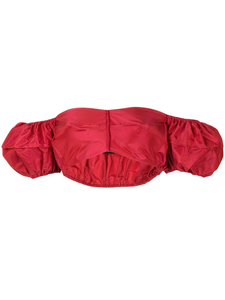 Bevza Ruched Sleeve Off-the-shoulder Cropped Top - Red