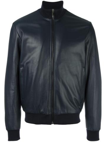 Bikkembergs Zipped Leather Jacket, Men's, Size: 48, Blue, Viscose/polyester/spandex/elastane/lamb Skin