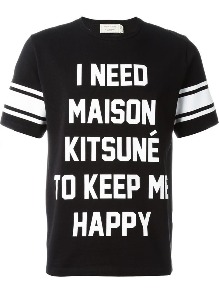 Maison Kitsuné Slogan Print T-shirt, Men's, Size: M, Black, Cotton/linen/flax