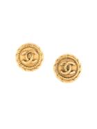 Chanel Pre-owned Rope Edge Logo Button Earrings - Gold
