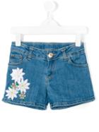 Paesaggino - Floral Appliqué Denim Shorts - Kids - Cotton/spandex/elastane - 5 Yrs, Blue