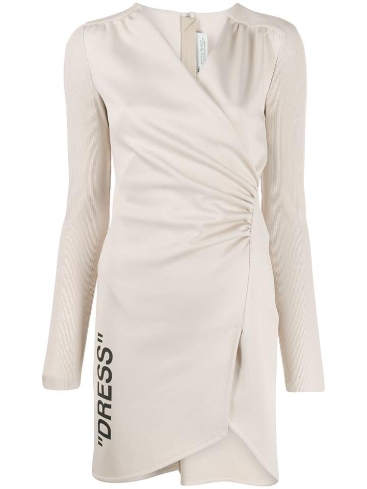 Off-white Ribbed Sleeve Ruched Dress - Neutrals