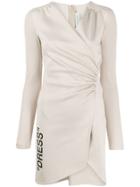 Off-white Ribbed Sleeve Ruched Dress - Neutrals