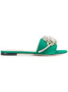 Rochas Crystal Embellished Slide Sandals - Green