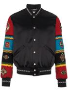 Saint Laurent Wool Varsity Jacket With Embroidered Sleeves - Black