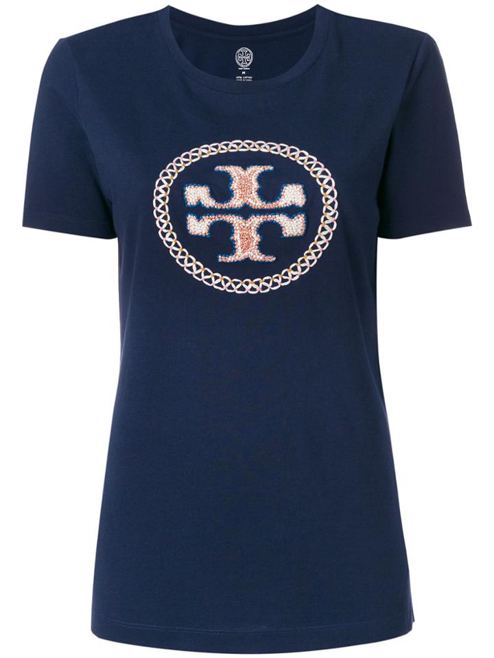 Tory Burch Logo Embroidered T-shirt - Blue