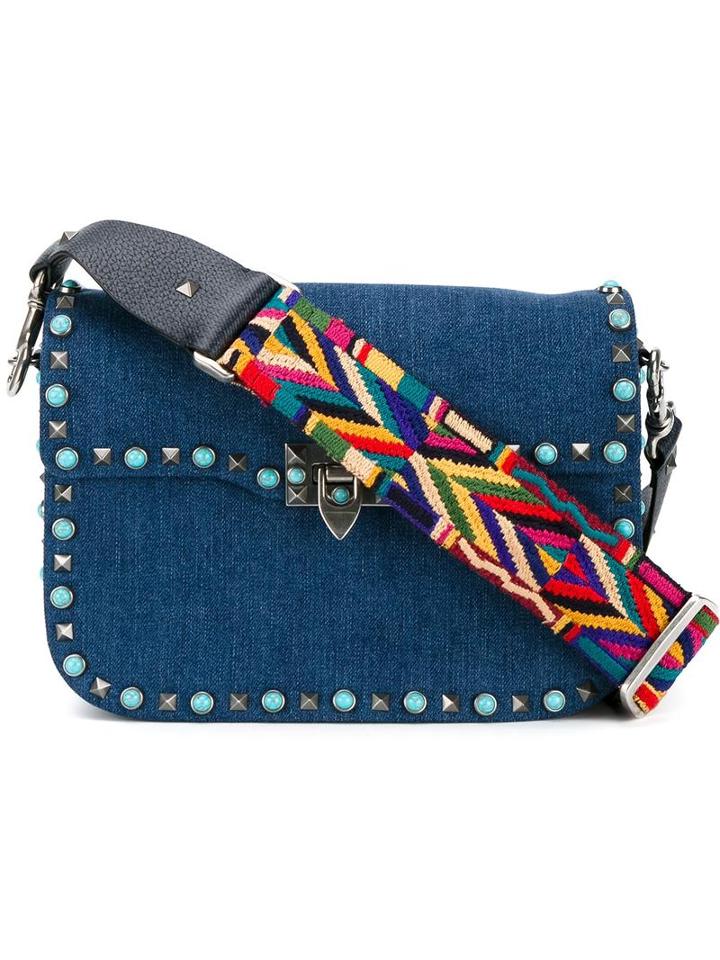 Valentino Valentino Garavani Rockstud Rolling Shoulder Bag, Women's, Blue, Cotton/metal