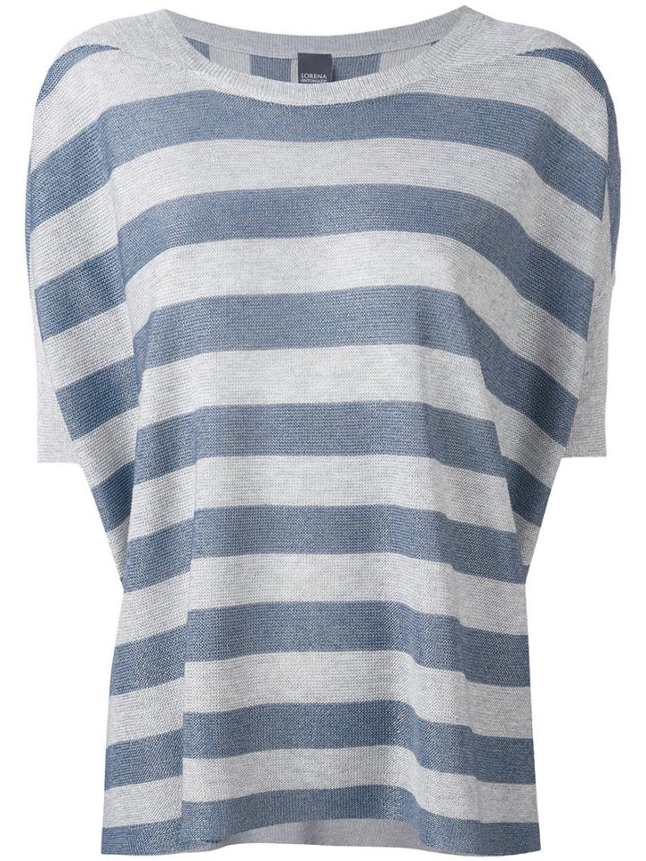 Lorena Antoniazzi - Striped Shortsleeved Sweater - Women - Polyester/viscose - 38, Blue, Polyester/viscose