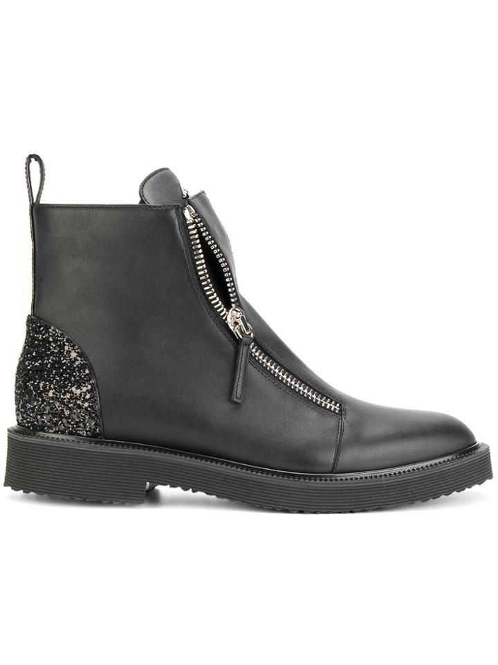 Giuseppe Zanotti Design Kat Glitter Panel Boots - Black