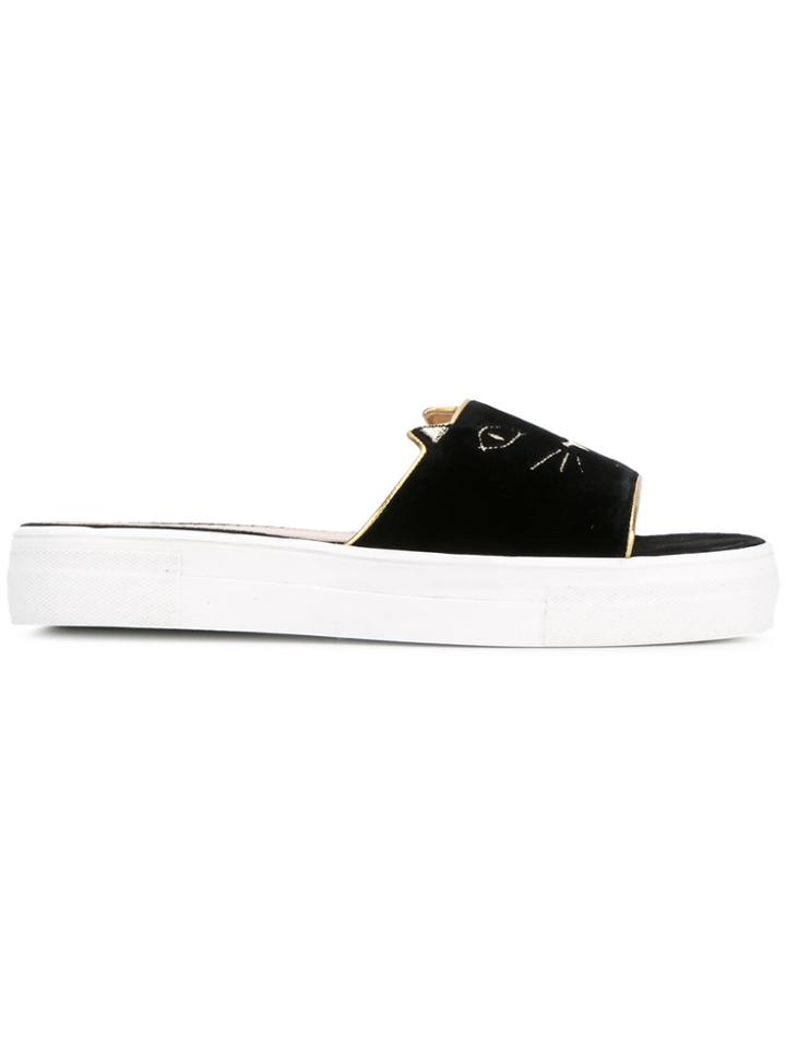 Charlotte Olympia Kitty Pool Slides - Black
