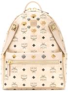 Mcm Logo Printed Studded Backpack - Nude & Neutrals