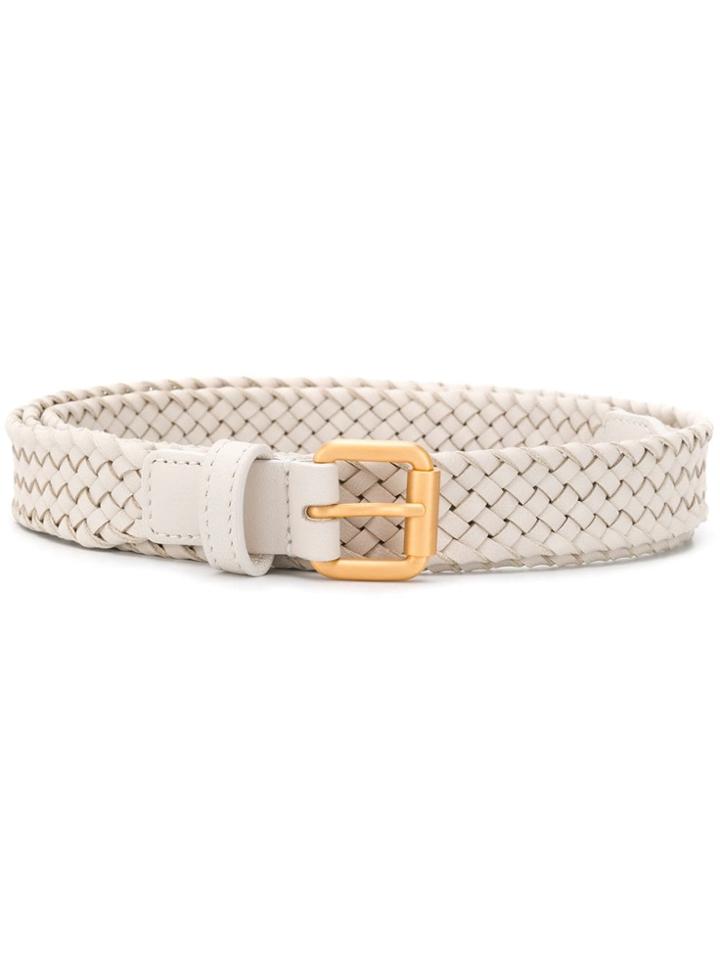 Bottega Veneta Classic Woven Belt - White