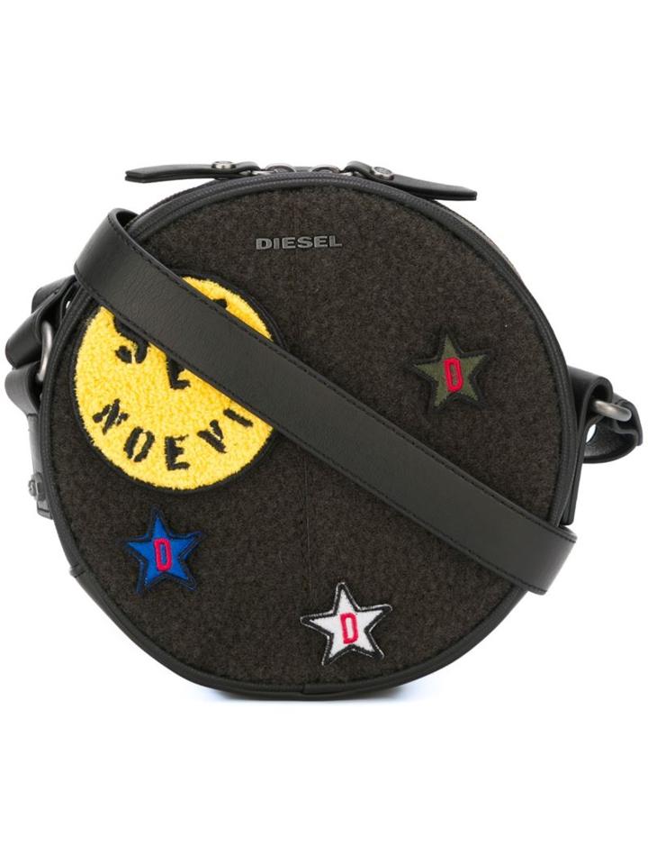 Diesel Embroidered Patch Crossbody Bag, Women's, Black, Polyurethane/cotton