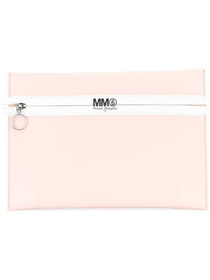 Logo Print Zip Clutch - Women - Polyester - One Size, Pink/purple, Polyester, Mm6 Maison Margiela