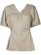 Astraet - V-neck Blouse - Women - Cotton - One Size, Brown, Cotton