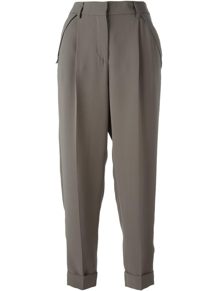 Giorgio Armani Turn-up Hem Trousers, Women's, Size: 40, Grey, Silk