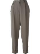 Giorgio Armani Turn-up Hem Trousers, Women's, Size: 40, Grey, Silk