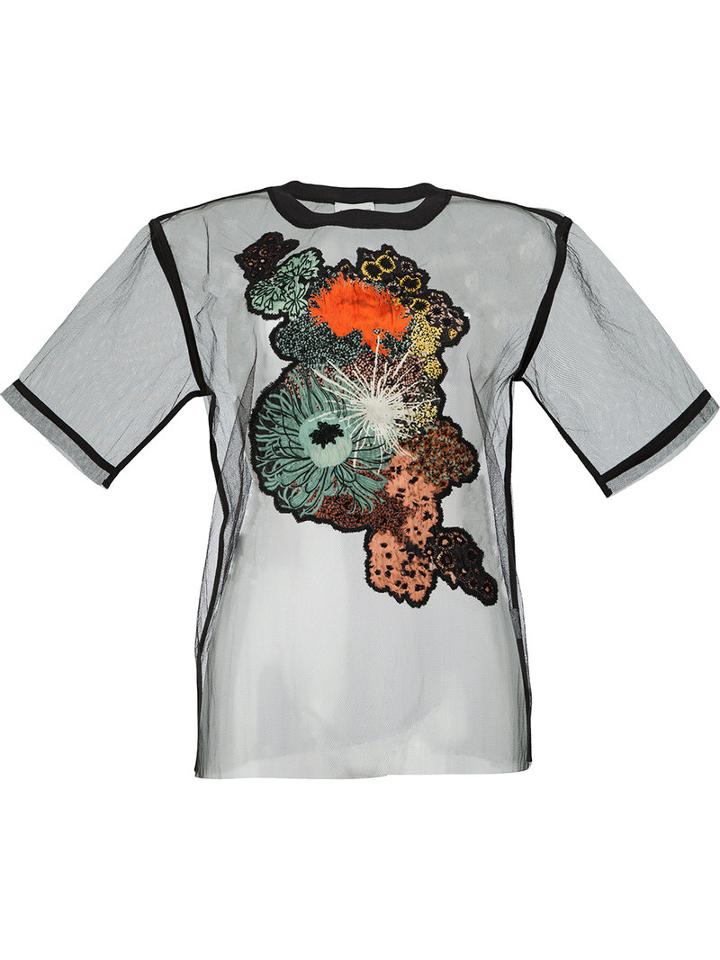 Dries Van Noten - Floral Applique Mesh Top - Women - Silk/polyamide - S, Women's, Black, Silk/polyamide