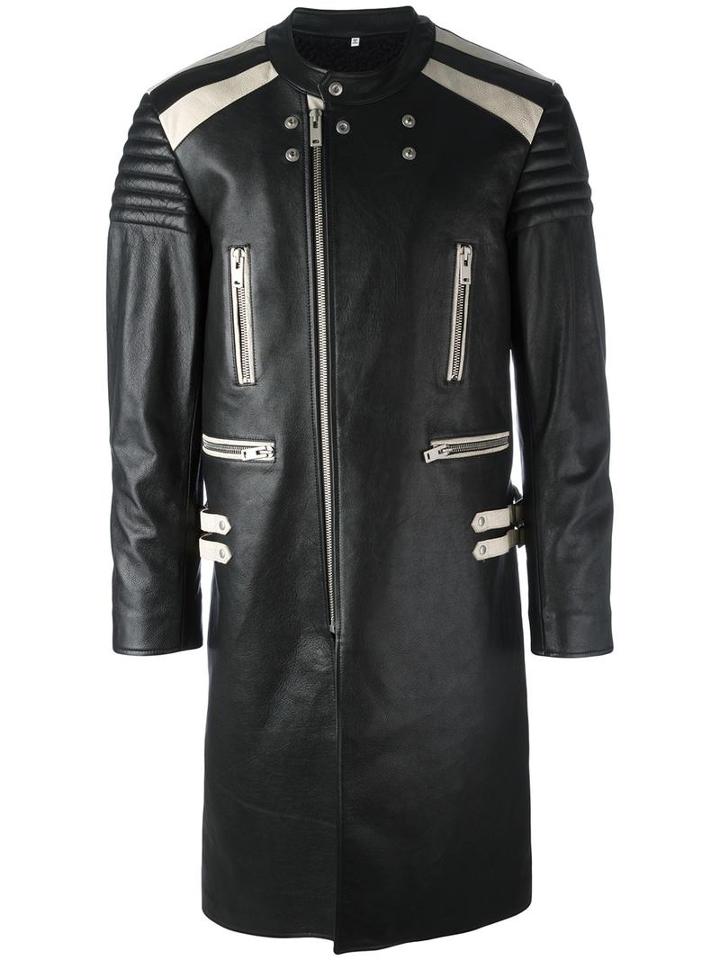 Maison Margiela Colour Block Leather Coat, Men's, Size: 50, Black, Calf Leather/wool/cotton/polyester