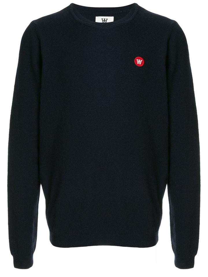 Wood Wood Logo Crewneck Sweater - Blue